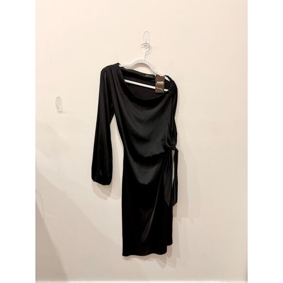 Hipnos Asymmetrical Formal Midi Dress with Side Tie Black Women's Size Medium - Picture 1 of 3